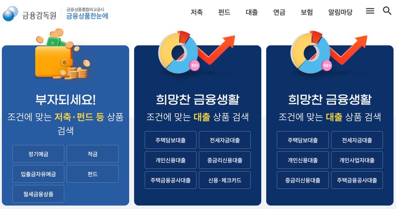 금융감독원 금융상품통합비교공시 금융상품한눈에